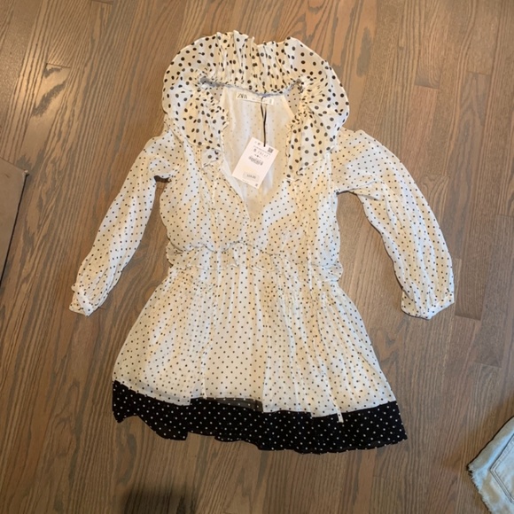 NWT Zara Black & White Polka Dot Mini Dress Sz S - Picture 2 of 2